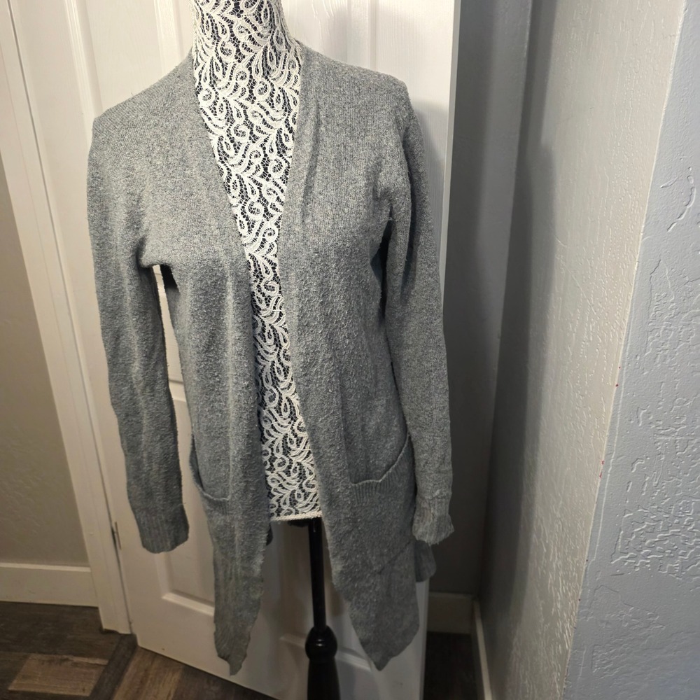 Soft Longline Knit Duster Cardigan Sweater Gray Minimalist Cozy Pockets Classic